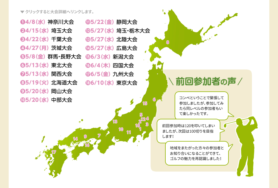 大会開催エリア・前回参加者の声