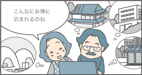 行きたい地域、宿泊施設名、申込No.で検索